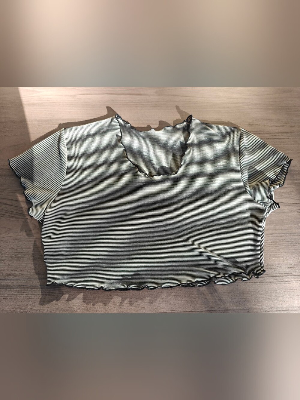 Striped Ruffle Edge Women's Top - Black & White